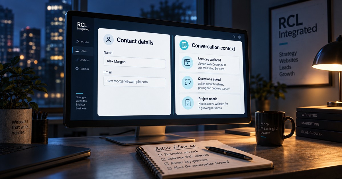 Monitor comparing basic contact details with services explored, questions asked and project needs for a better follow-up conversation.